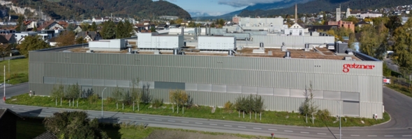 Außenansicht der Appreturhalle bei Getzner Textil in Bludenz
