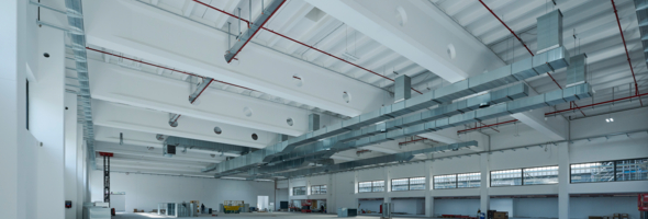 Innenansicht der leerstehenden Appreturhalle