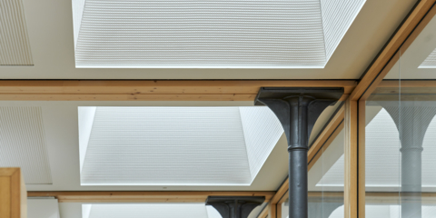 acunic acoustic textiles are used as wall cladding for skylights.